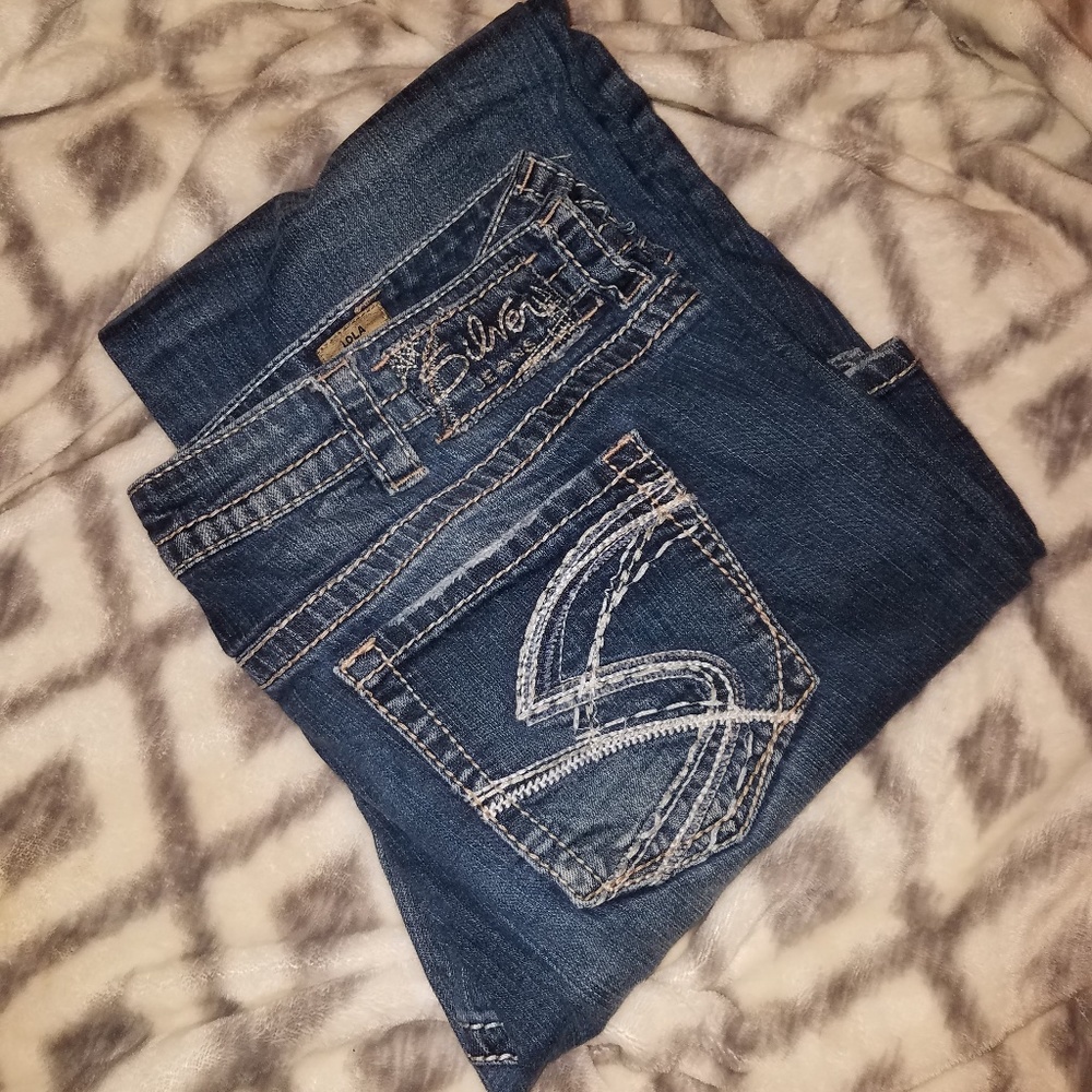 Silver bootcut low rise jeans